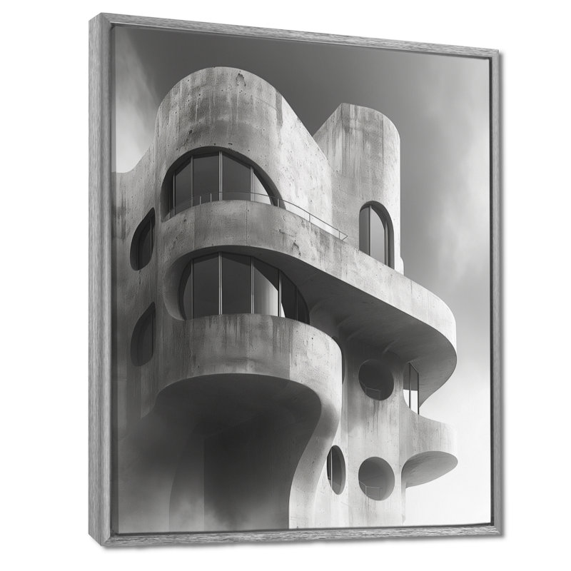Gris, forteresse d'avenir II - Fortress, art mural, salon, Toile argentée avec cadre flottant, H 44 po x l 34 po x P 1,5 po
