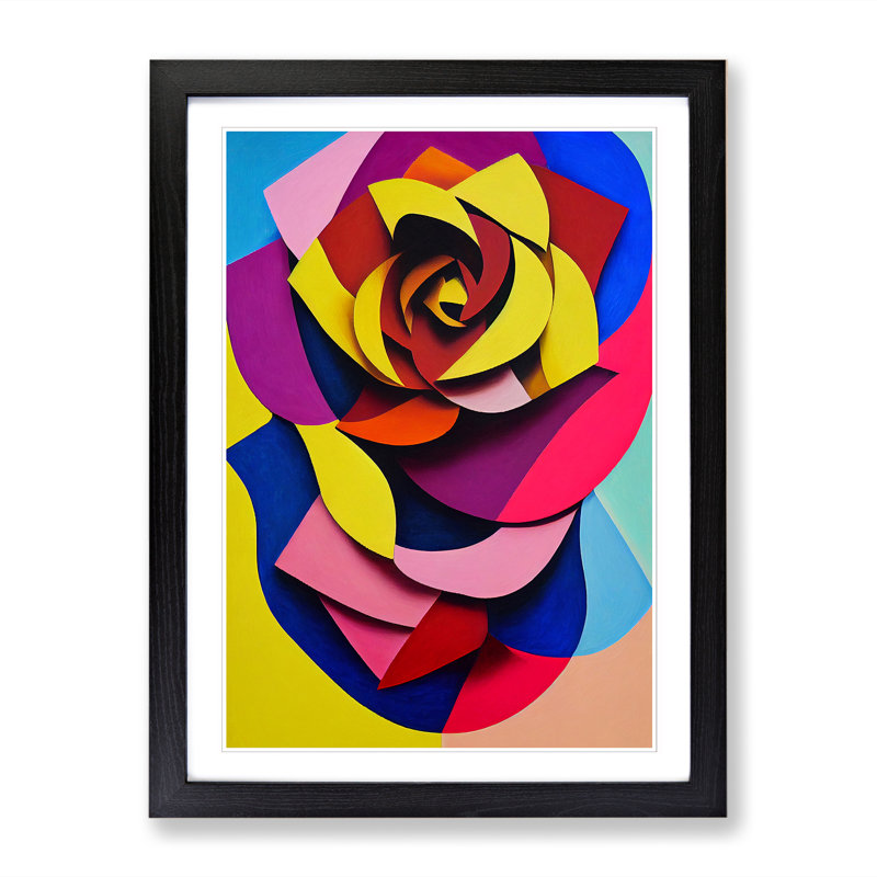 Kimbal Rose Flower Abstract - Single Picture Frame Print, 34cm H x 25cm W x 2cm D, Black