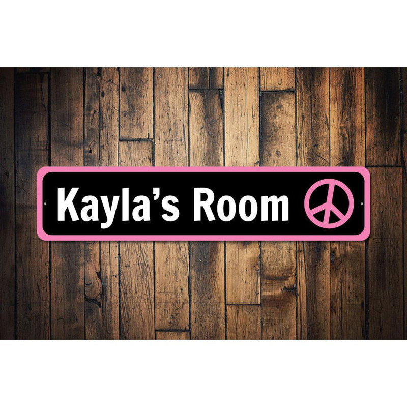 Enseigne en métal «Kids Room Peace», H 4 po x l 18 po x P 0,04 po