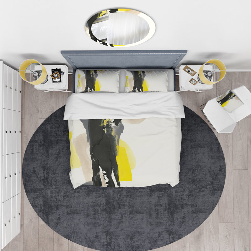 Ensemble de housse de couette moderne et contemporain Glam - noir et jaune II - microfibre de polyester