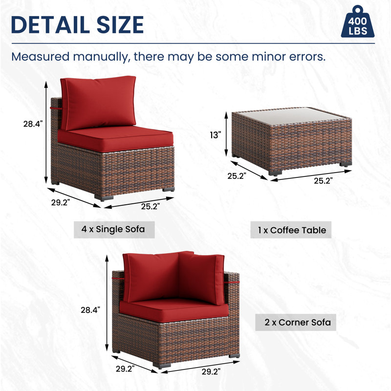 6 - Person Outdoor Seating Group With Cushions, Burgundy
