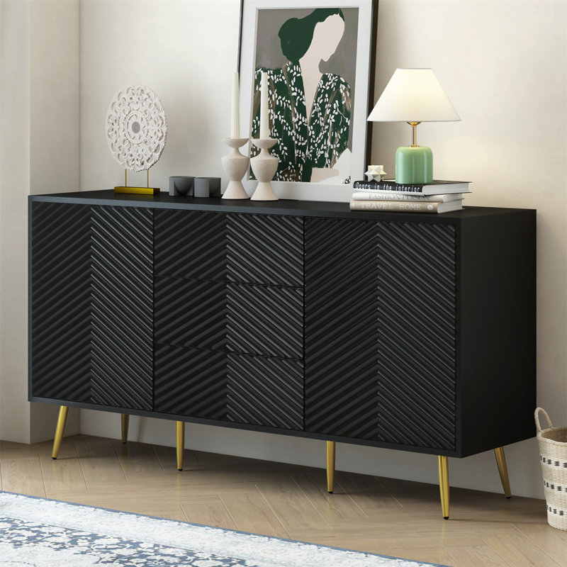 Stylish Sideboard With Geometric Lines And Functional Storage Compartments