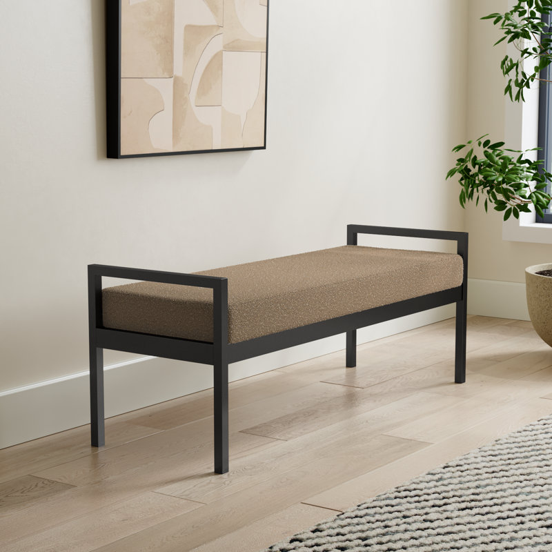 Loxe Teddy Upholstered Bench, Brown Boucle