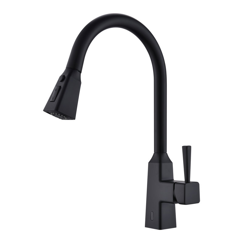 Topcraft Pull-Down Single-Hole Kitchen Faucet with Sensor, Matte Black