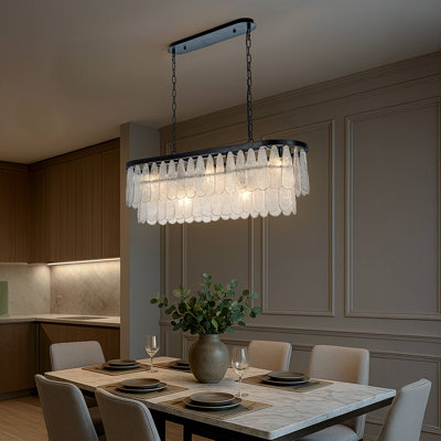 Luminaire suspendu rectangulaire en verre texturé à 5 lumières 39 po