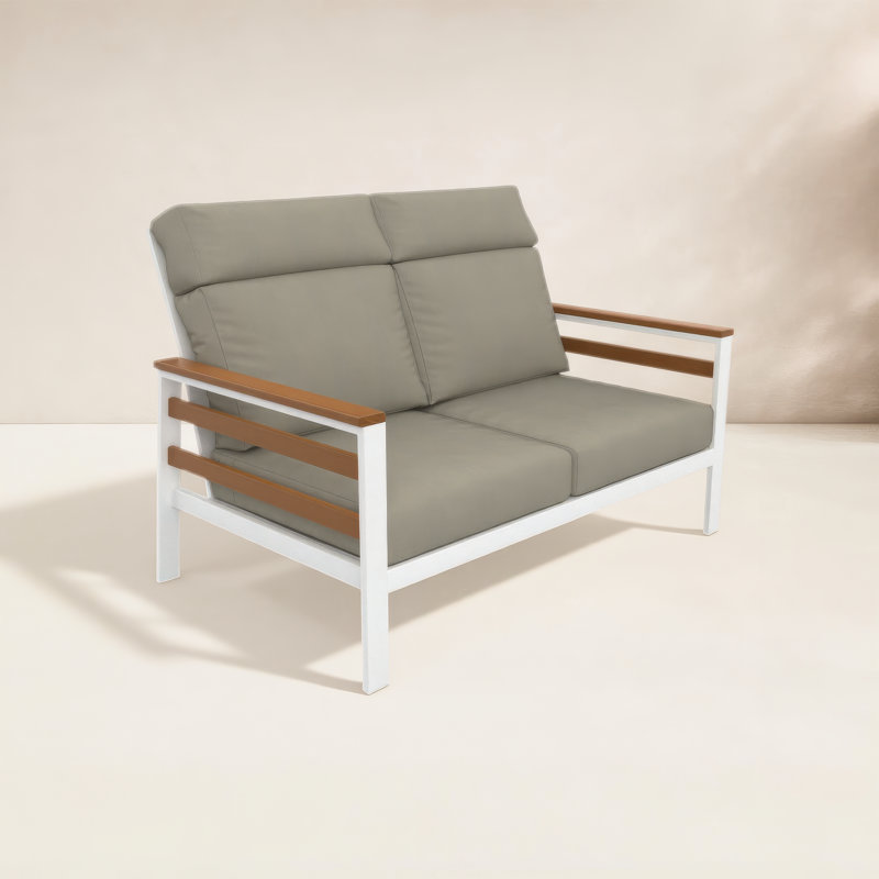 Townsend Metal Outdoor Loveseat With Sunbrella Cushion, Spectrum Dove