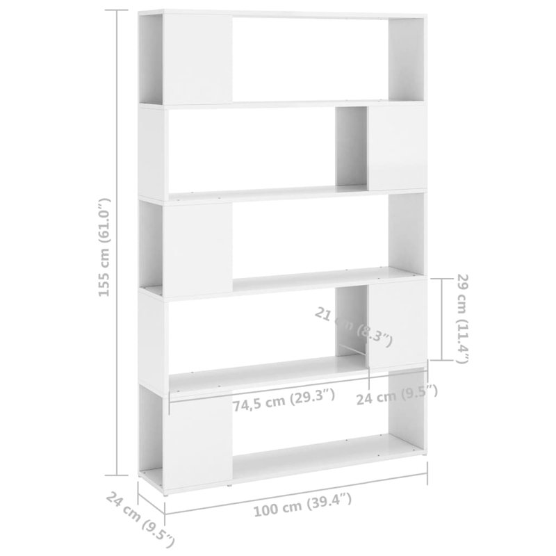 Bibliothèque vidaXL, Blanc,  (6 tablettes) H 74 po x l 39 po x P 9,5 po