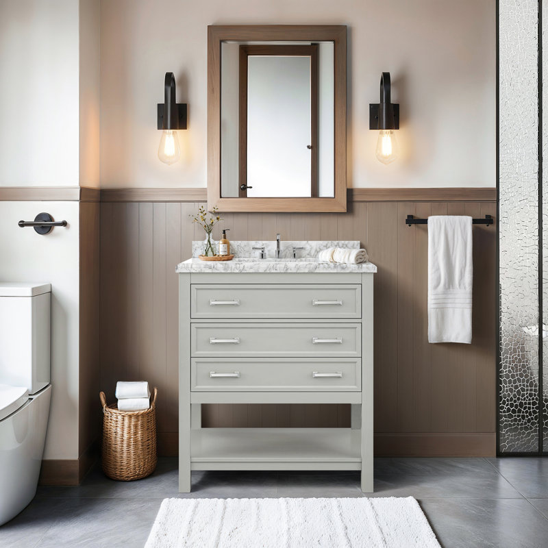 Meuble-lavabo simple 31 po avec plateau en marbre Sobhi, Blanc