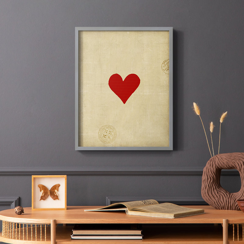 Reproduction encadrée cœur - bois massif, Gris, H 10 po x l 8 po