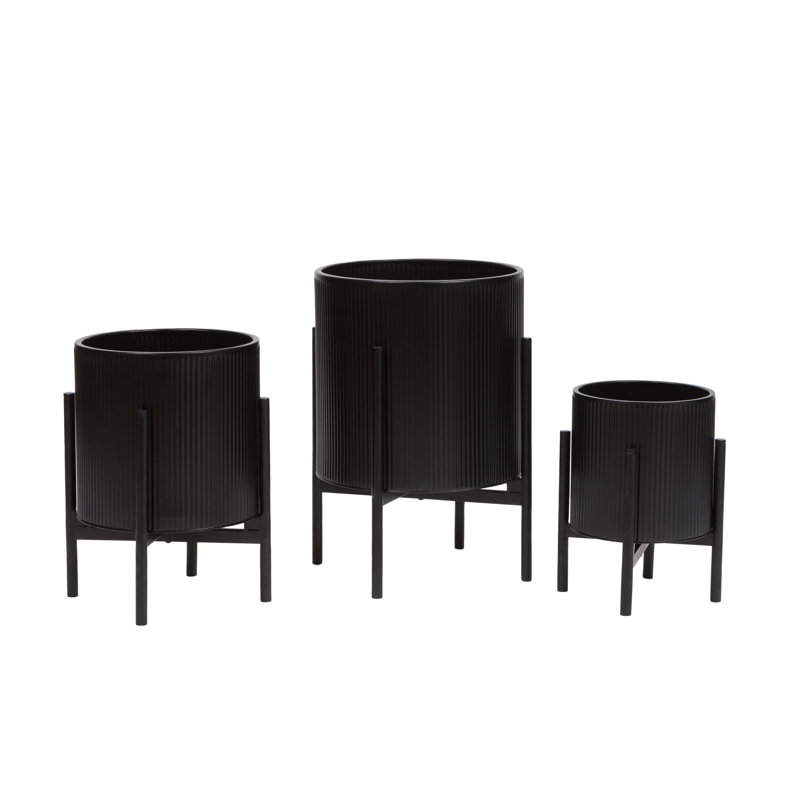 Leayah Everett Pot with Loki Base - Set of 3, Black