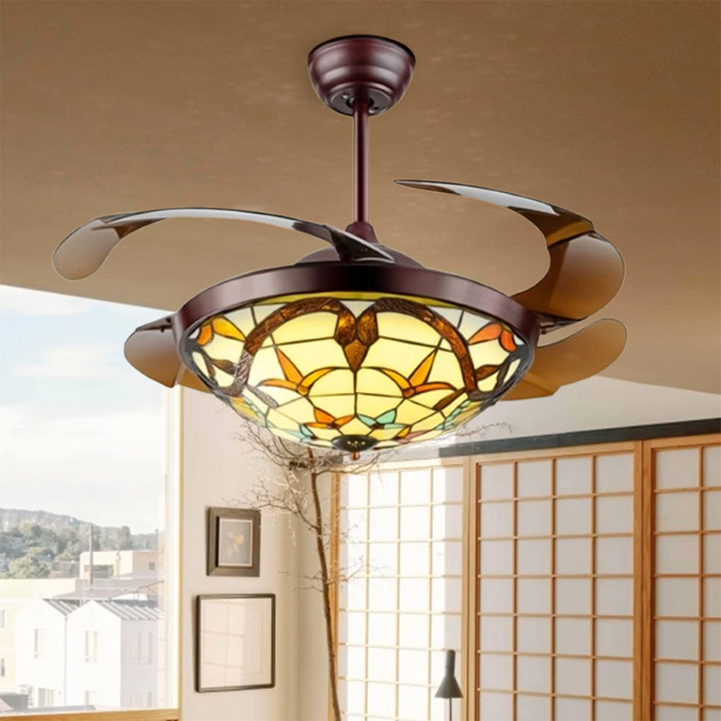 Ventilateur moderne mat brun - 3 modes de couleurs avec moteur silencieux et télécommande