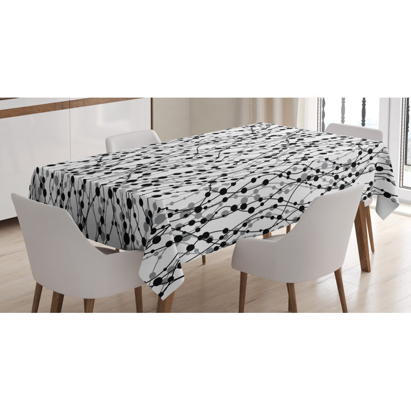 Monochrome Lines with Ornamental Design Eighties Inspirations Dining Room Kitchen Tablecloth, 84" L x 60" W