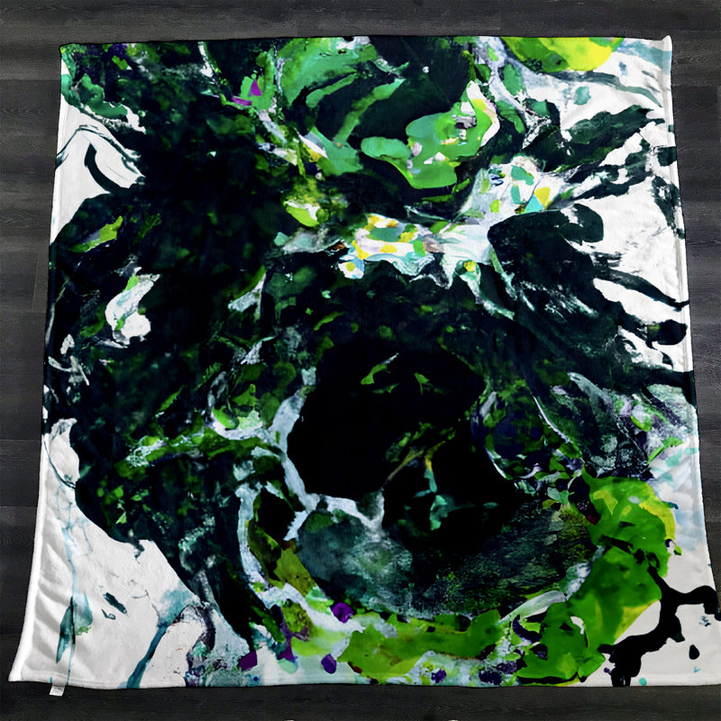 Throw Blanket, 68" W x 80" L, Marble/Abstract, Green/Black/White
