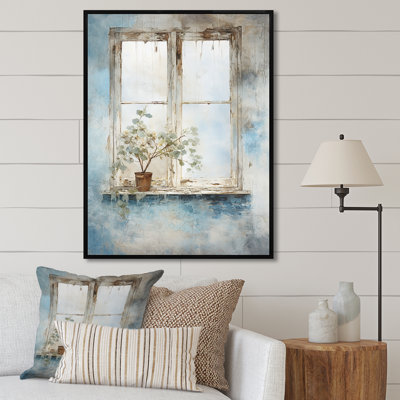 Blanc et bleu minimalisme floral Windows Charm II - fenêtres de ferme, art mural