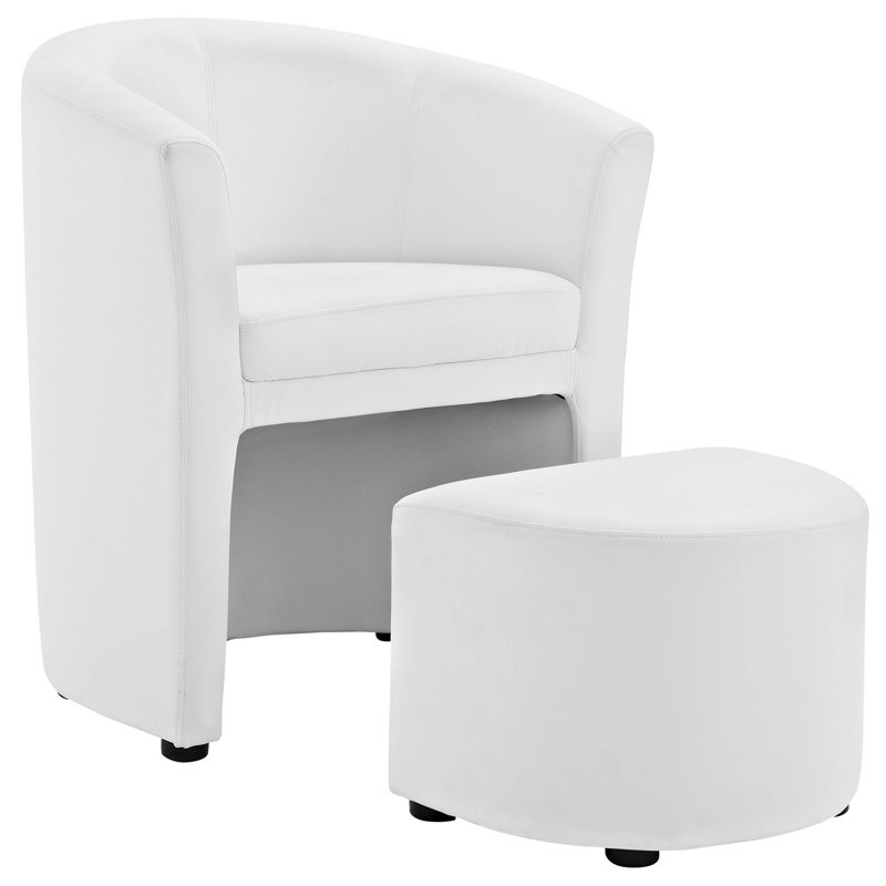 Modway Divulge Modern Leatherette Armchair and Ottoman, Faux leather White