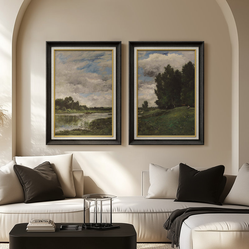 Set of 2 Premium Framed Art Artworks on Premium Canvas with 26"x36" Frame, Black