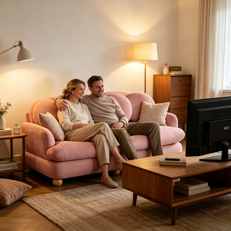 Canapé modulaire 2 places avec 4 coussins décoratifs en chenille Comfy, Rose