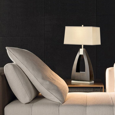 Trina Table Lamp - 30", Pecan Wood, Brushed Nickel, White Linen Shade, 3-way Switch