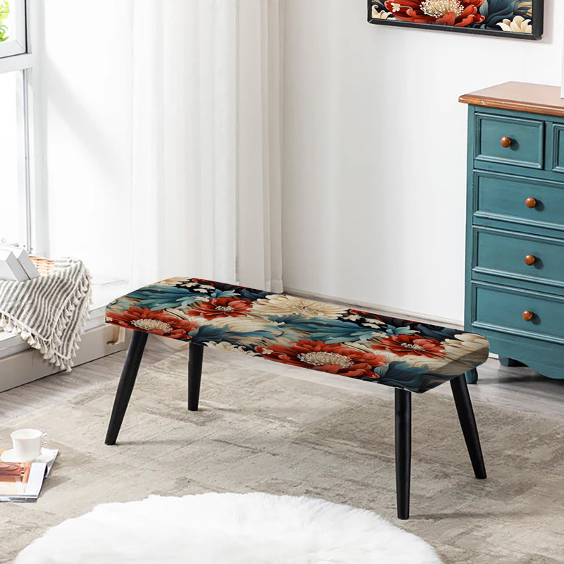 Cultural Richness - Oriental Upholstered Black Bench
