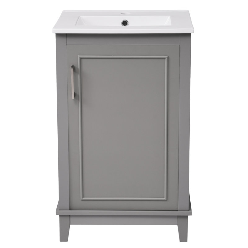 Meuble-lavabo de 20 po - Lavabo en céramique, économe en espace, base grise