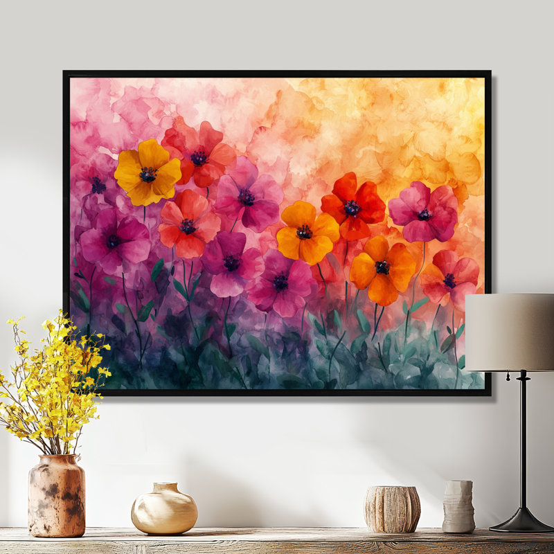 Jacquette, couleurs vives et fleurs sauvages, art moderne I - Fleurs murales sur toile, H 16 po x l 32 po, Noir