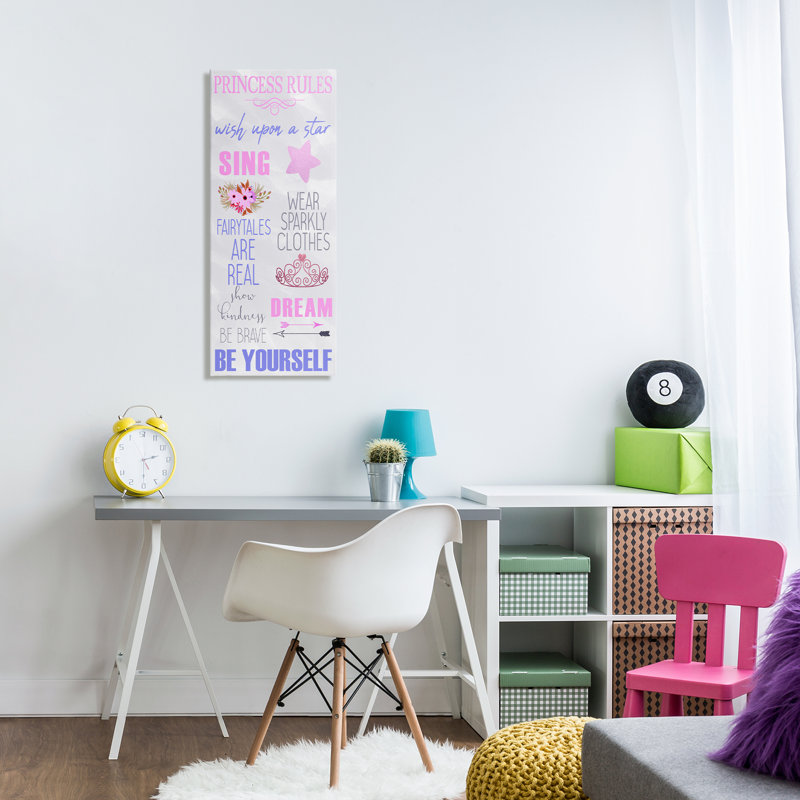 Art mural sur toile Rules for Princesses, design par Kim Allen, H 40 po x l 17 po