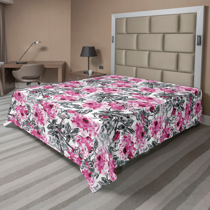Drap floral, Fuchsia pâle / gris et blanc