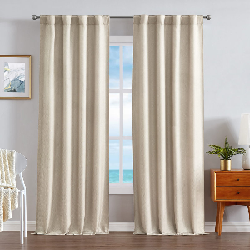 Charcoal Polyester Blackout Thermal Back Tab Curtains, 38" x 84"
