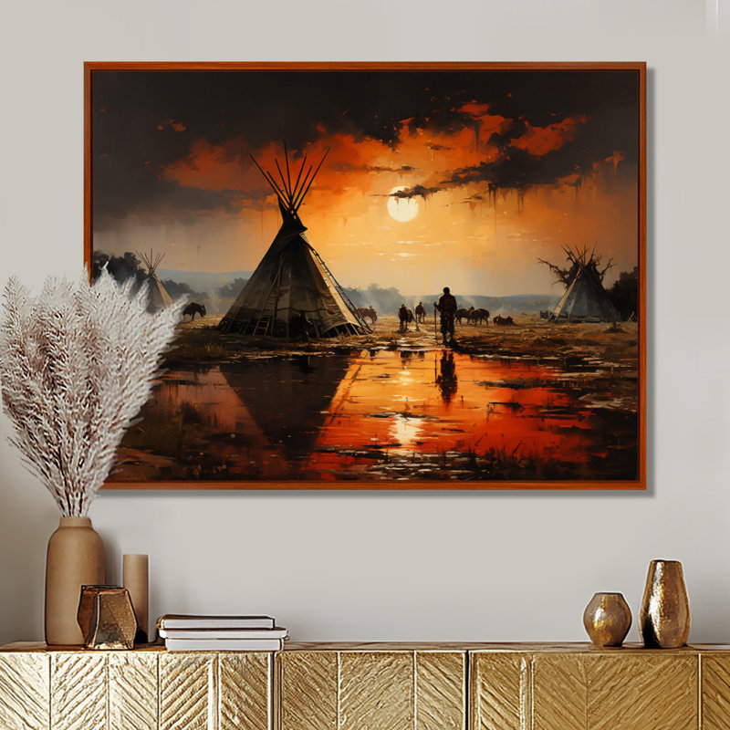 Reproduction d'art sur toile, "Native Orange Tent", H 30 po x l 40 po x P 1,5 po, Cadre flottant brun