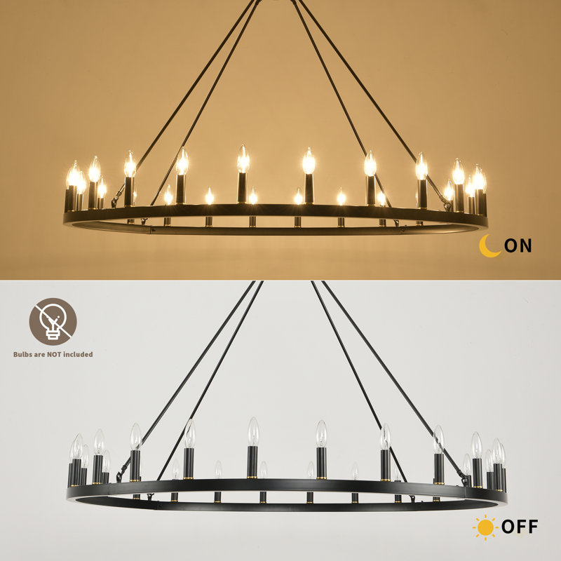 Fhionn 24 - Light Wagon Wheel Chandelier, Black