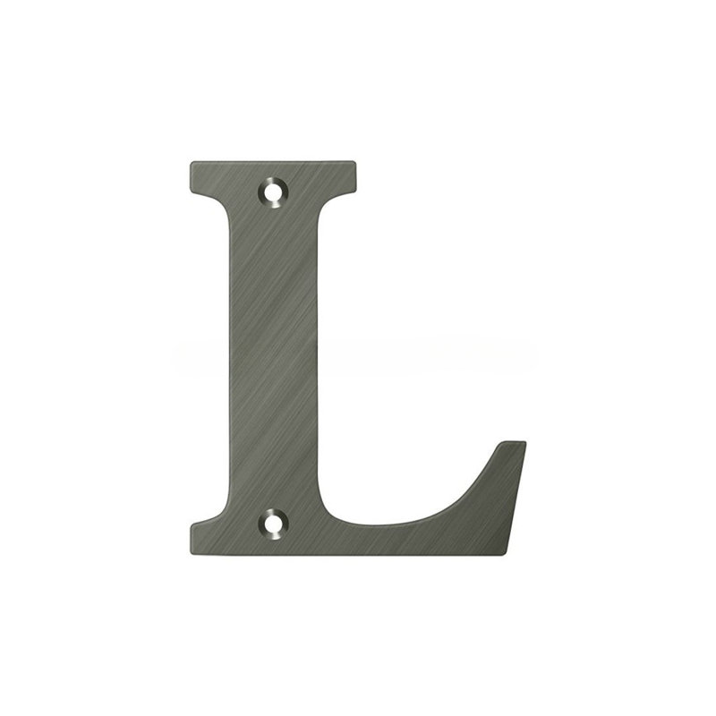 4" H Brass House Letter, L, Antique Nickel