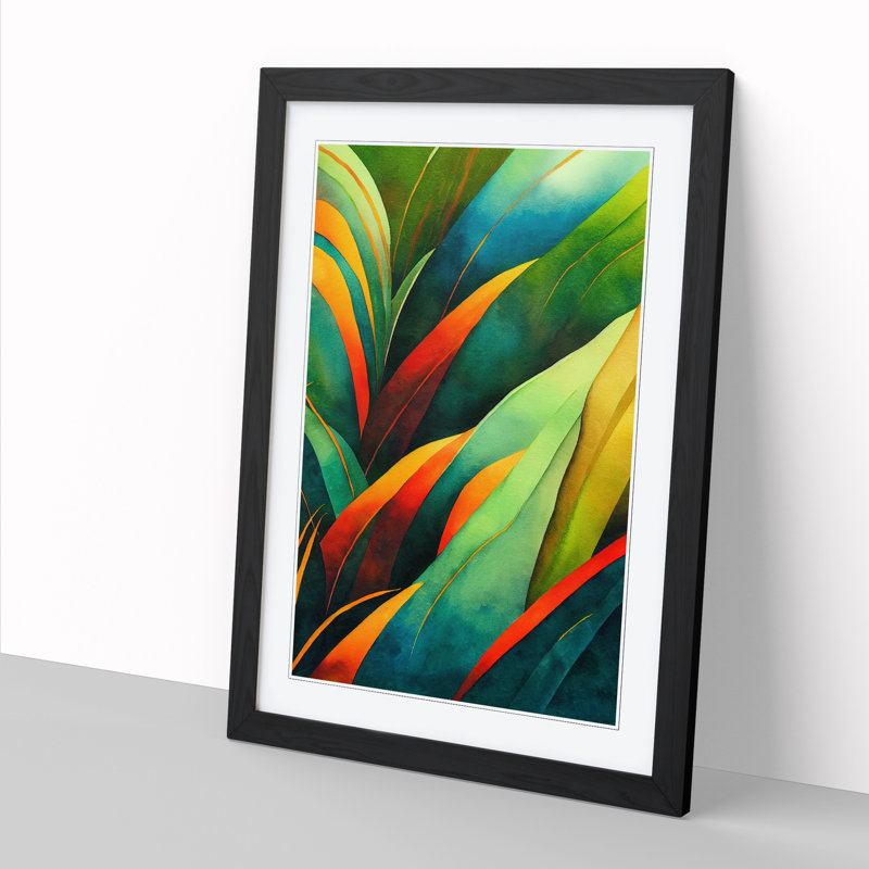 Watercolour Jungle Leaves - Single Picture Frame Print, Black, 64cm H x 46cm W x 2cm D