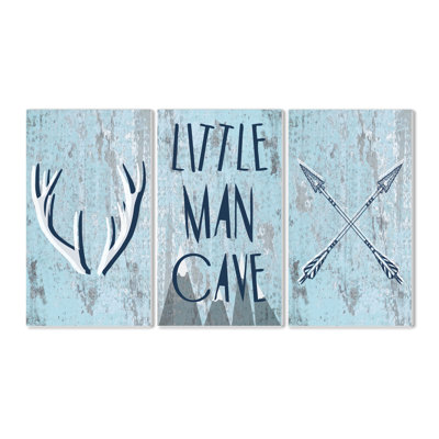 « little man cave rustique blue », ensemble de 3 reproductions d’art