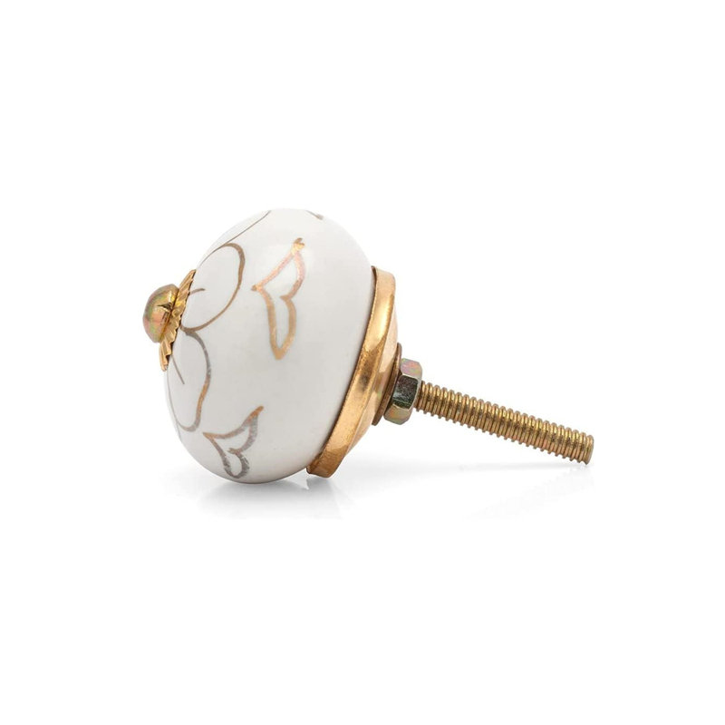 Pack Of 30 Cabinet Knobs For Kitchen,Antique Floral Pattern Design,White And Gold