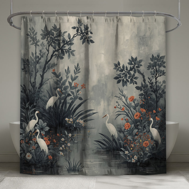 Rideaux de douche Egret In Floral Marsh, L 70 po x H 72 po