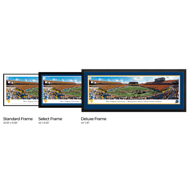 Impression panoramique de West Virginia Football, H 18 po x l 44 po x P 1,38 po, Cadre noir