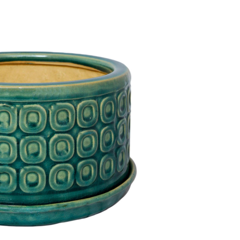Indoor Glazed Bonsai Planter and Saucer, Teal