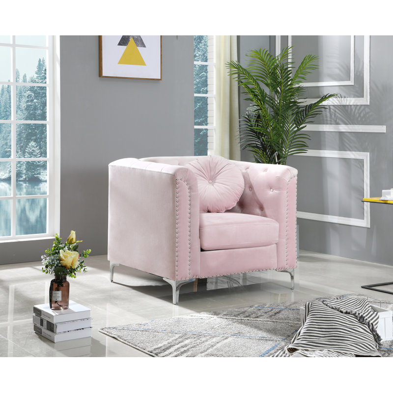 Emmerich Upholstered Armchair, Pink Velvet