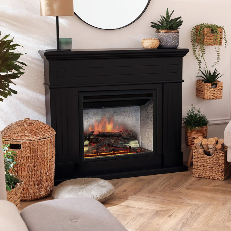 Black Electric Fireplace with 5000 BTU, 27" H x 35" W x 8.5" D