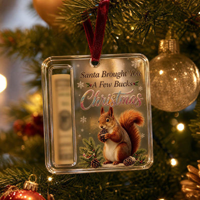 Christmas Decor Christmas Cash Money Ornament. Clear Acrylic Money Keeping Hanging Pendant With Festive Print . Xmas Tree Decor For Holiday Money Gift