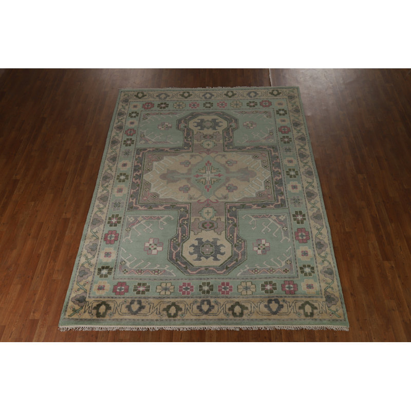 Tapis vert à motif géométrique vert Oushak