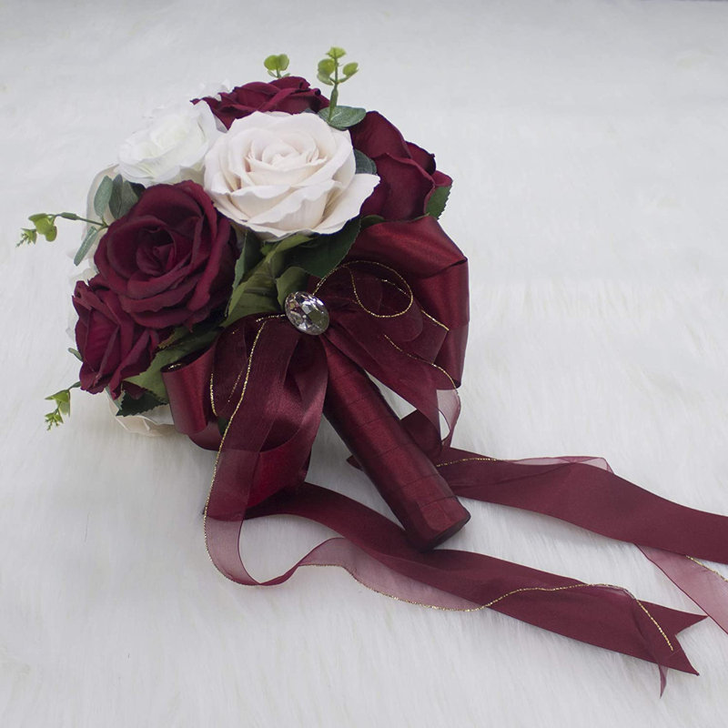 Artificial bride bouquet white and red roses