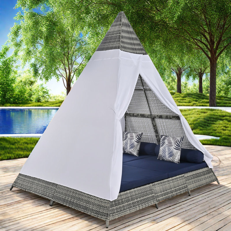 Asenet Sunbed With Colourful Pillows, Tent Shape, Versatile Curtain And Adjustable Feet