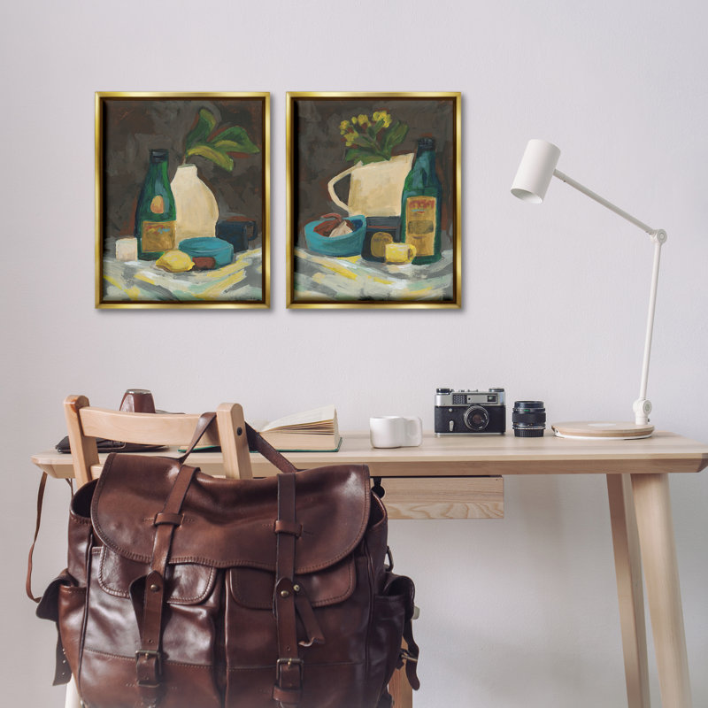  Mixed Sundries Still Life 2 PC Framed Floater Canvas Set by June Erica Vess, H 21 po x l 17 po