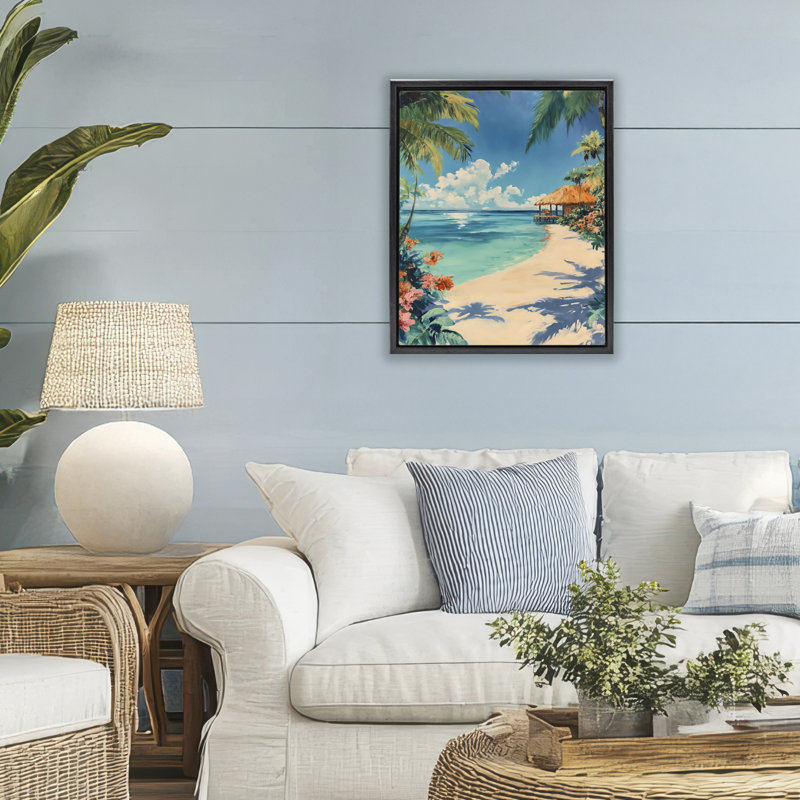 Cadre flottant Tropical Oceanside Cabana, design par Franklyn Gregory, Cadre flottant noir de jais, H 21 po x l 17 po