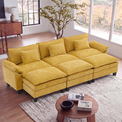 Canapé modulaire de 118 po avec rangement, canapé-lit Comfy Cloud avec repose-pieds et coussins décoratifs, canapé-lit modulaire à assise profonde pour salon, chambre à coucher