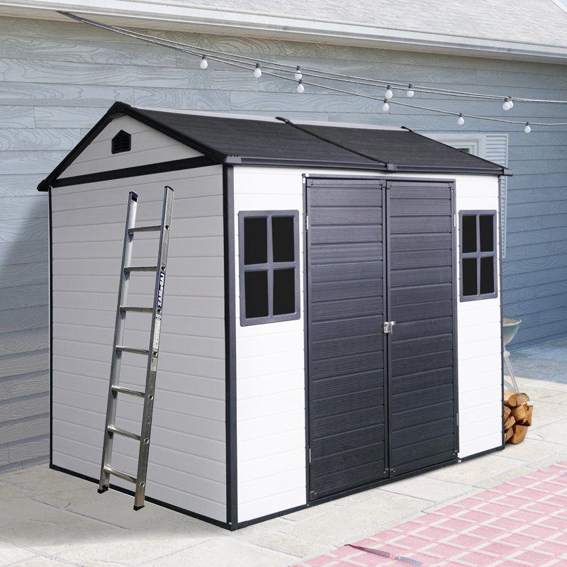 Resin Outdoor Storage Shed Waterproof Shed with Floor & Two Windows & Lockable Door, Tool Shed for Garden, Patio, Backyard