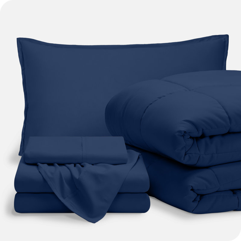 1800 Premium Microfiber Bed-In-A-Bag, Twin XL Comforter + 4 Additional Pieces, Dark Blue/Dark Blue