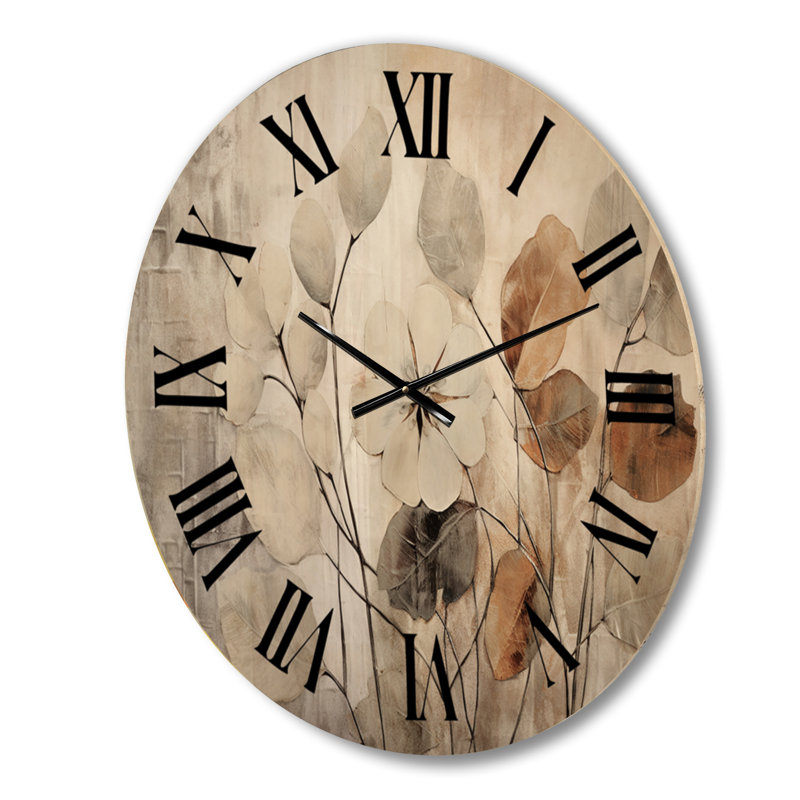 Beige Botanical Impressions III - Abstract Botanicals Oversized Wood Wall Clock, Grand