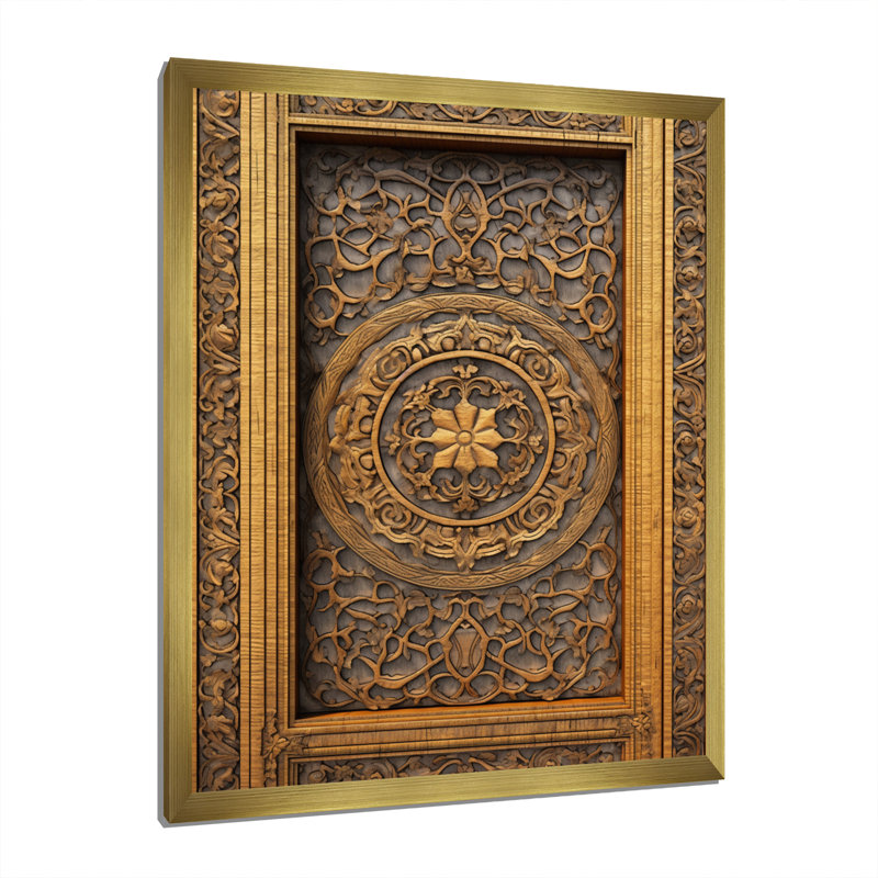 Vieille porte en bois sculpté II - porte de ferme, impressions sur toile florales, Cadre doré à une seule photo